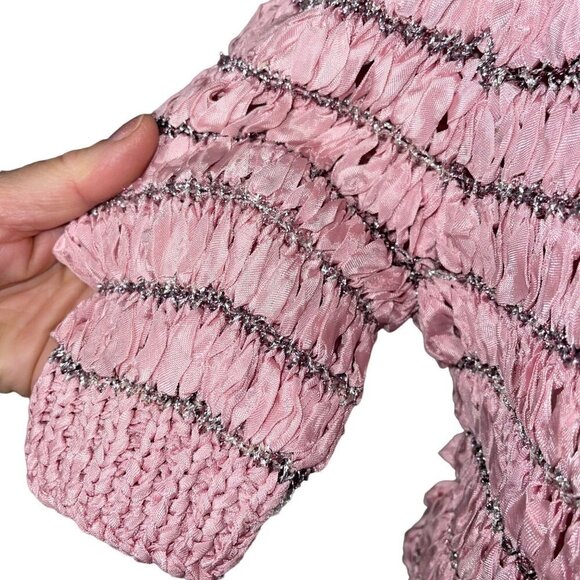 Vintage Womens Top Size Small Pink Woven Ribbon Knit Boat Neck Stretch - Picture 4 of 9